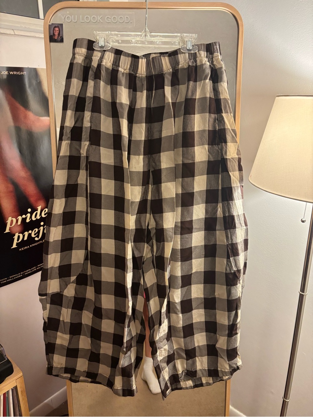 Zara Black & White Checkered Wide-Leg Jogger Pants